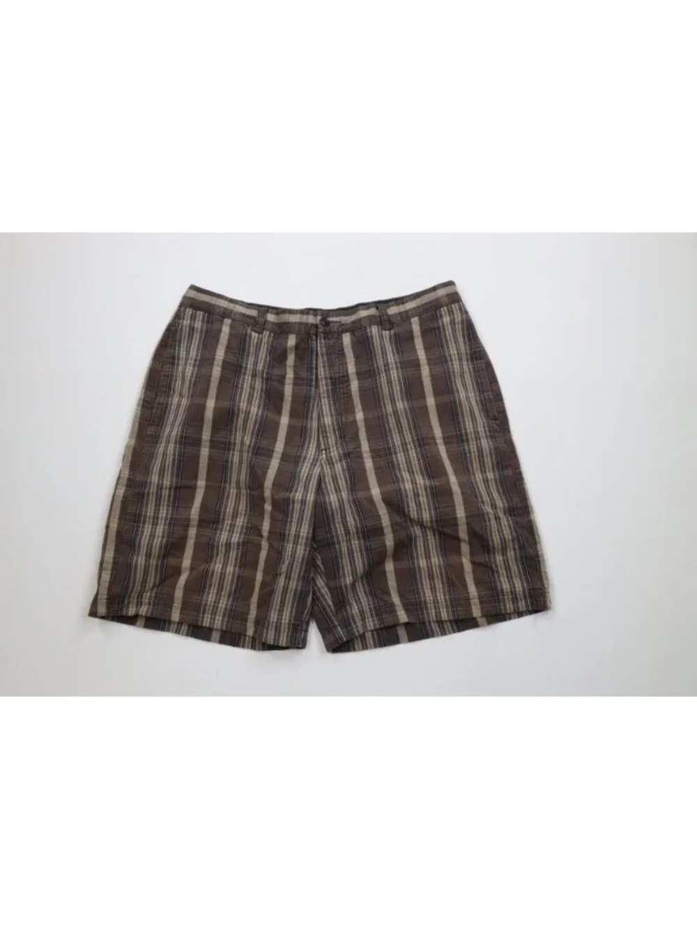 Vintage 90s Y2K J Crew Mens 36 Faded Button Fly Canvas Cotton Shorts Brown Plaid
